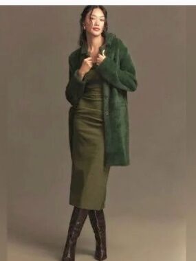 Anthropologie Sanctuary Hometown Fuzzy Knit Coat NWT, Green, Sz. Medium